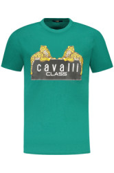 CAVALLI CLASS Perfektné Pánske Tričko Krátky Rukáv Zelená